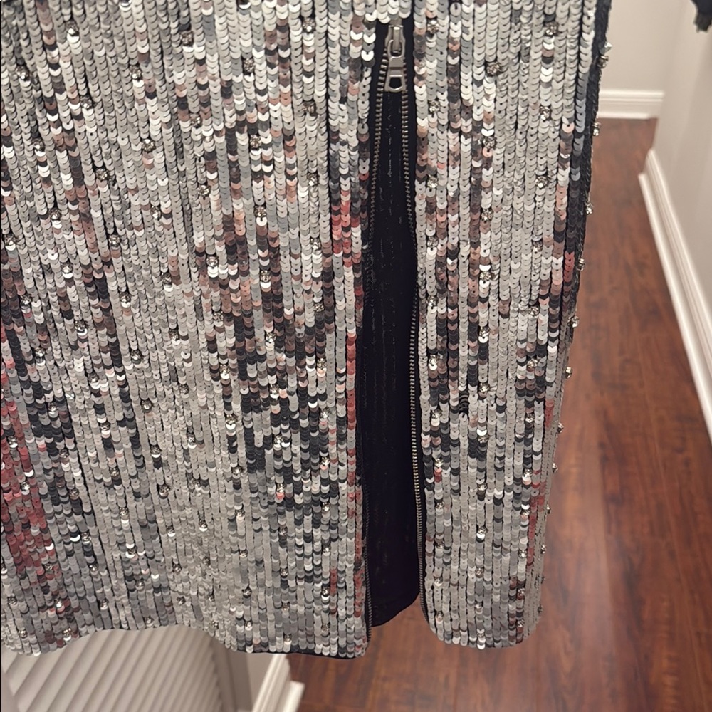 Alice + Olivia Silver Sequin Halter Midi Dress - Picture 2 of 7